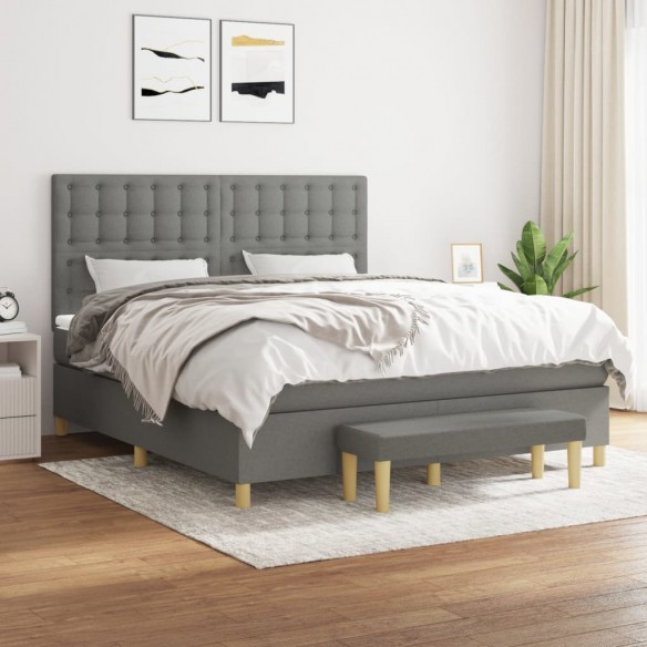 Cadre de lit avec matelas Gris foncé 180x200cm Tissu