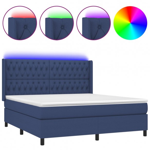 Cadre de lit matelas et LED Bleu 160x200 cm Tissu