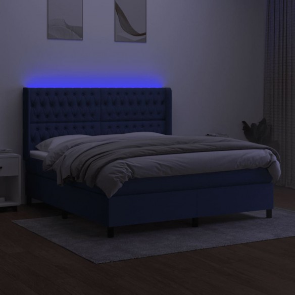 Cadre de lit matelas et LED Bleu 160x200 cm Tissu