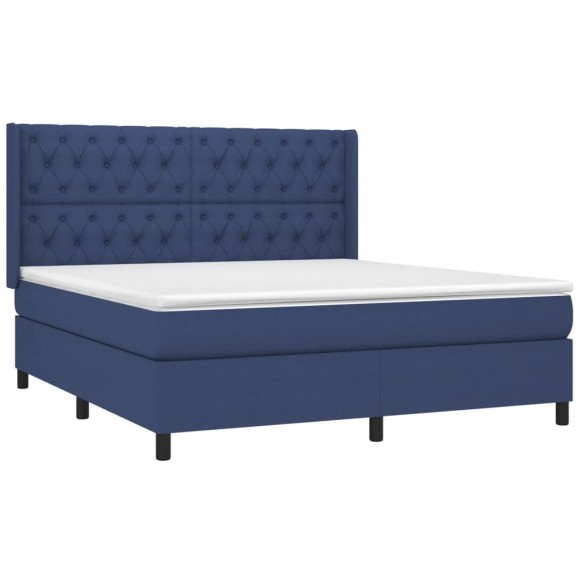 Cadre de lit matelas et LED Bleu 160x200 cm Tissu