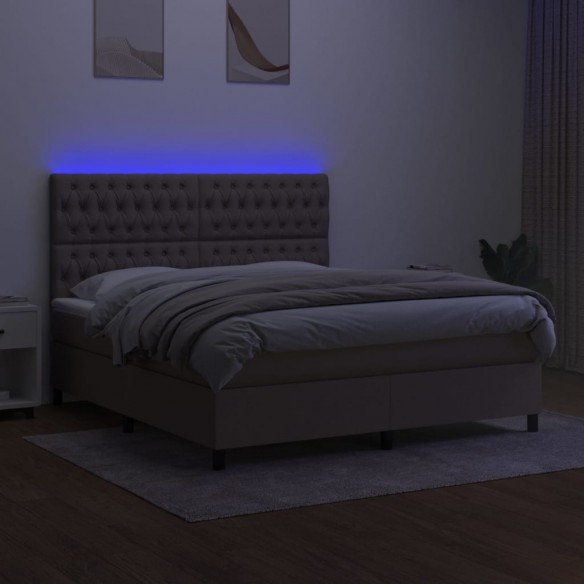 Cadre de lit et matelas et LED Taupe 180x200cm Tissu