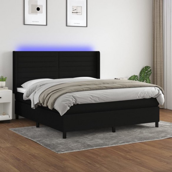 Cadre de lit matelas et LED Noir 180x200 cm Tissu