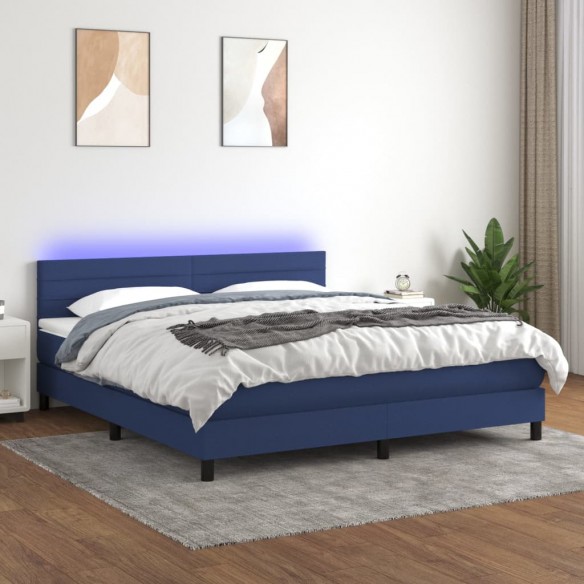 Cadre de lit avec matelas LED Bleu 180x200 cm Tissu