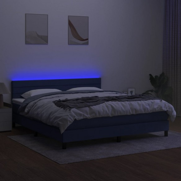 Cadre de lit avec matelas LED Bleu 180x200 cm Tissu