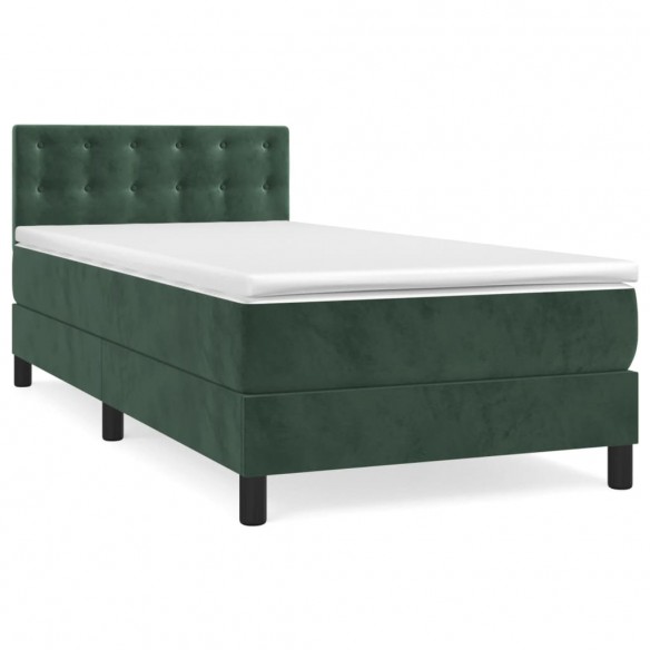 Cadre de lit avec matelas Vert foncé 90x200 cm