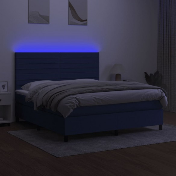 Cadre de lit et matelas et LED Bleu 160x200 cm Tissu