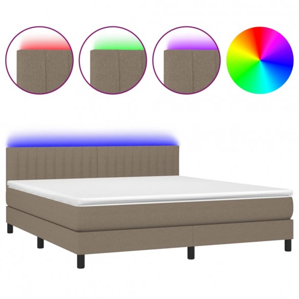 Cadre de lit avec matelas LED Taupe 160x200 cm Tissu