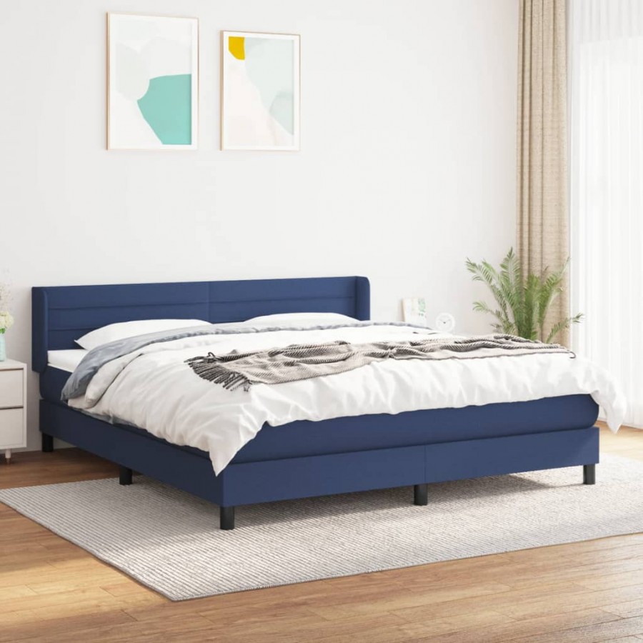 Cadre de lit avec matelas Bleu 160x200 cm Tissu