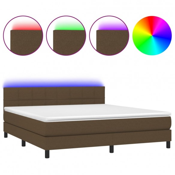 Cadre de lit matelas et LED Marron foncé 160x200 cm