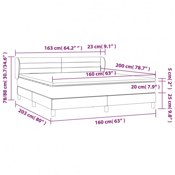 Cadre de lit avec matelas Bleu 160x200 cm Tissu