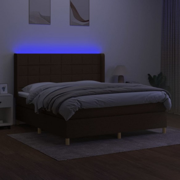 Cadre de lit matelas et LED Marron foncé 160x200 cm