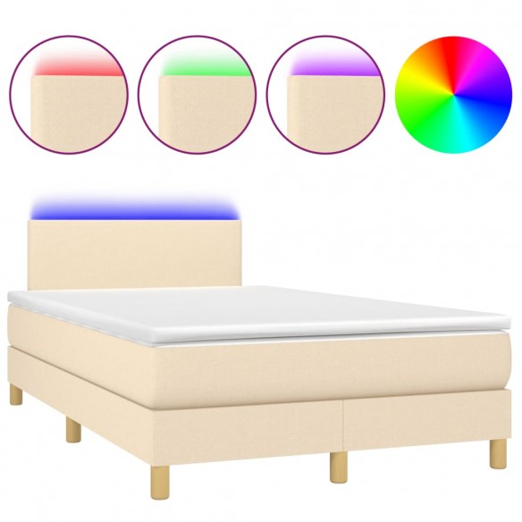 Cadre de lit matelas et LED crème 120x190 cm tissu