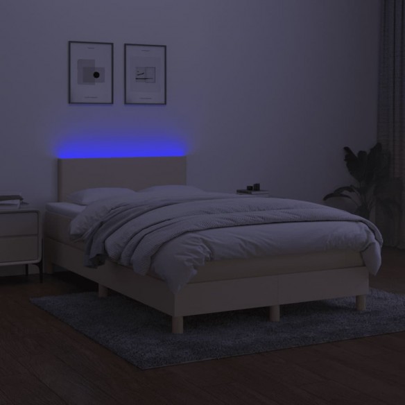 Cadre de lit matelas et LED crème 120x190 cm tissu