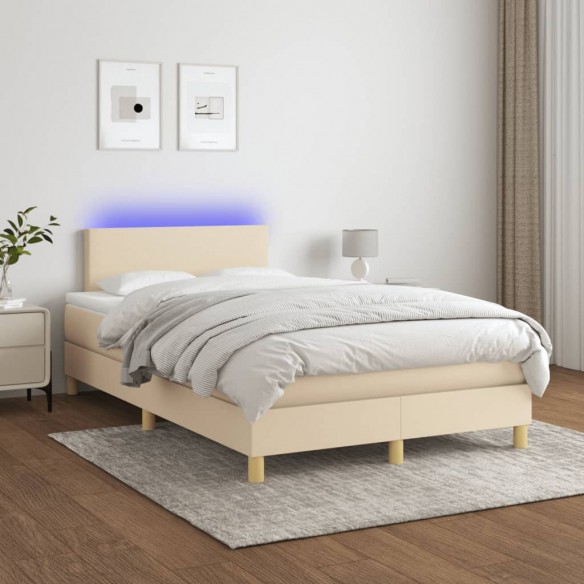 Cadre de lit matelas et LED crème 120x190 cm tissu