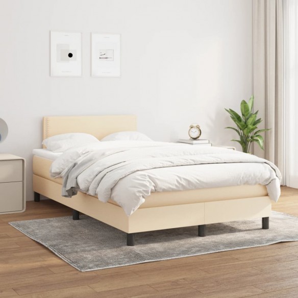 Cadre de lit avec matelas crème 120x190 cm tissu