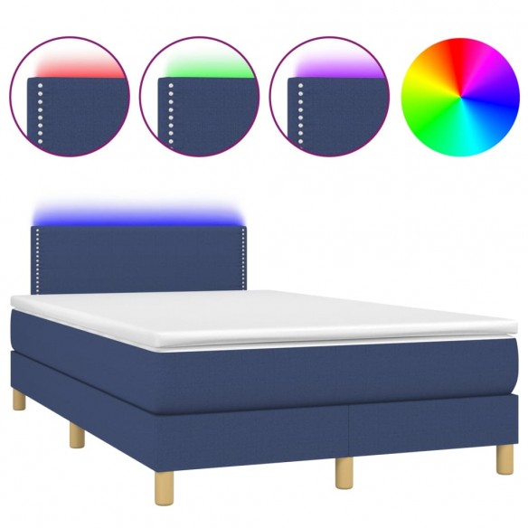 Cadre de lit matelas et LED bleu 120x190 cm tissu