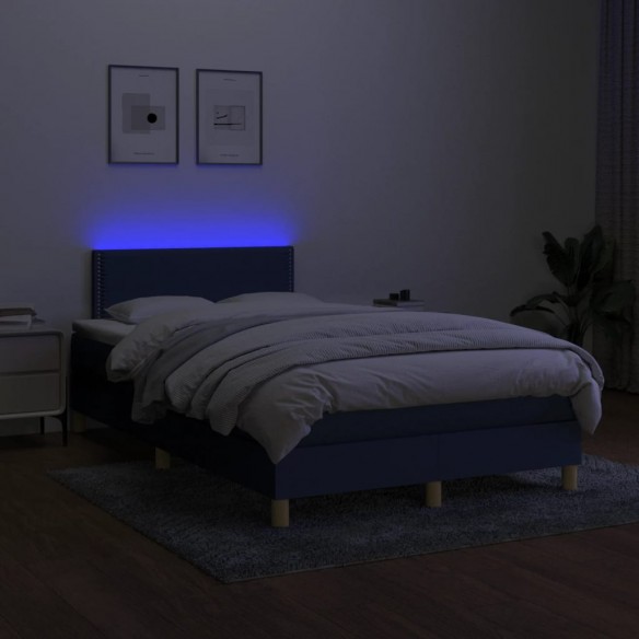 Cadre de lit matelas et LED bleu 120x190 cm tissu