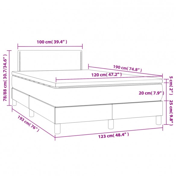 Cadre de lit matelas et LED bleu 120x190 cm tissu