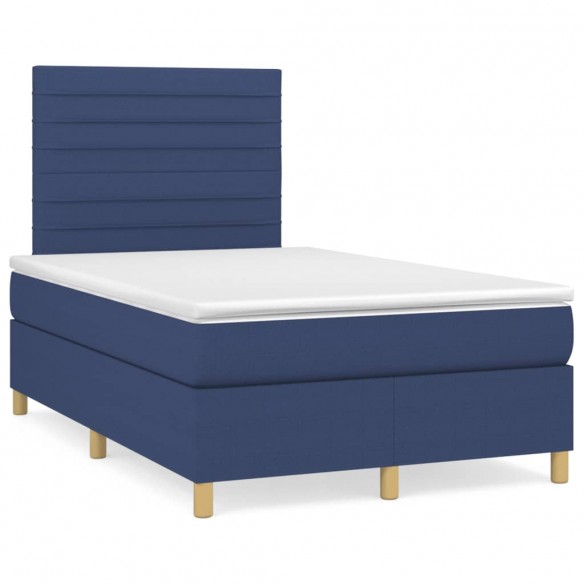 Cadre de lit avec matelas bleu 120x190 cm tissu