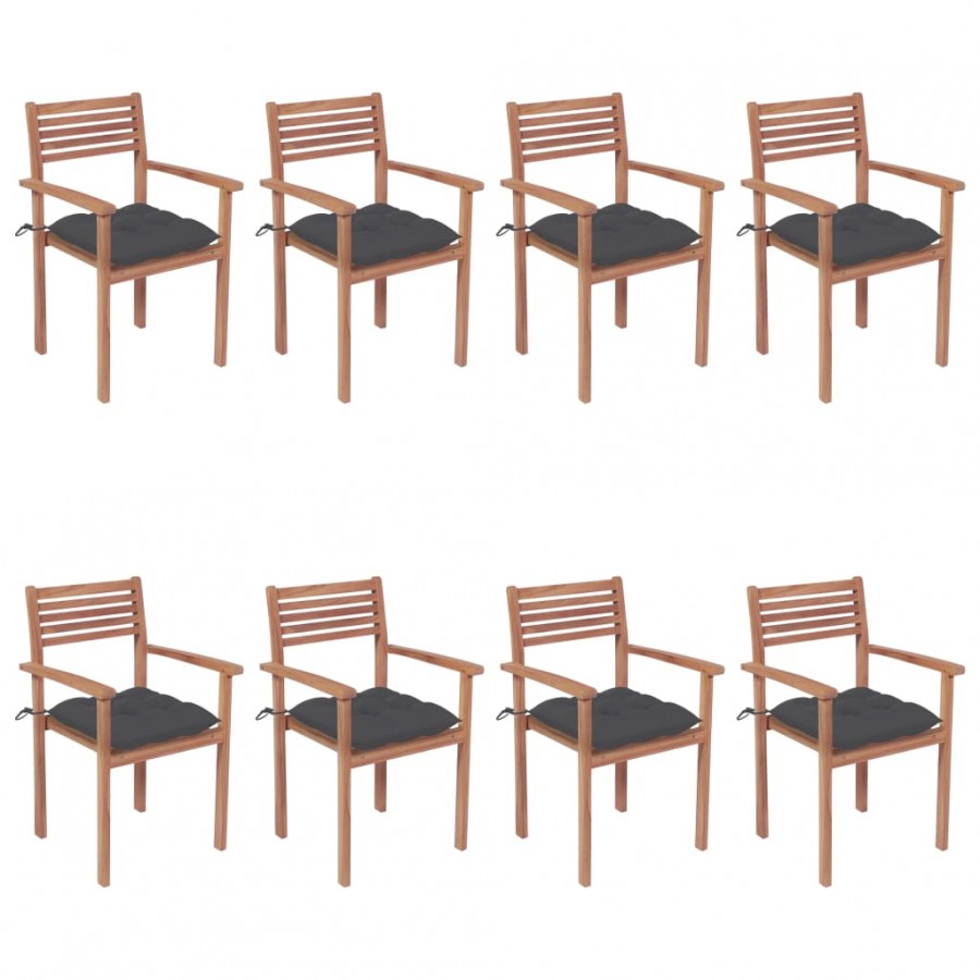 Chaises de jardin empilables avec coussins 8 pcs Teck solide