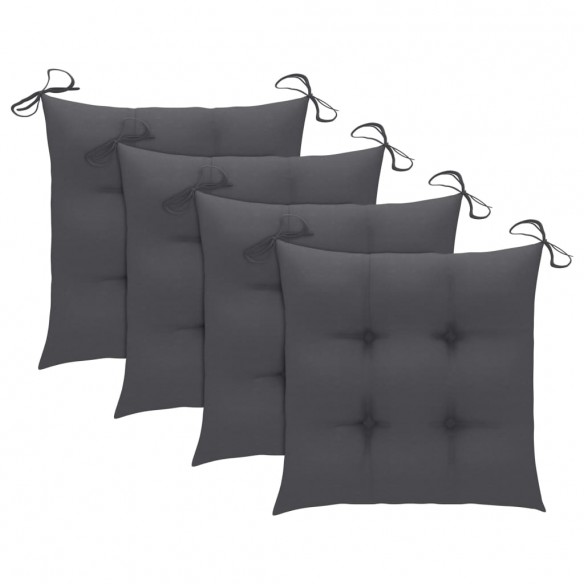 Chaises de jardin 4 pcs avec coussins anthracite Teck solide