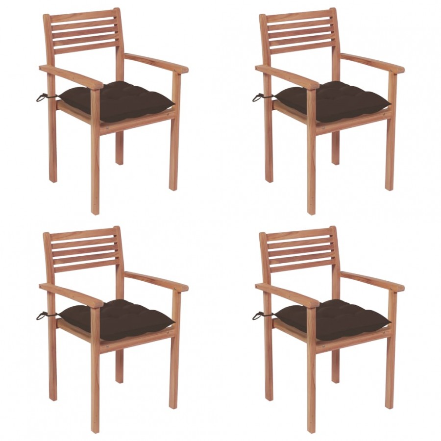 Chaises de jardin 4 pcs avec coussins taupe Bois de teck solide