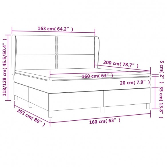 Cadre de lit avec matelas Bleu 160x200 cm Tissu