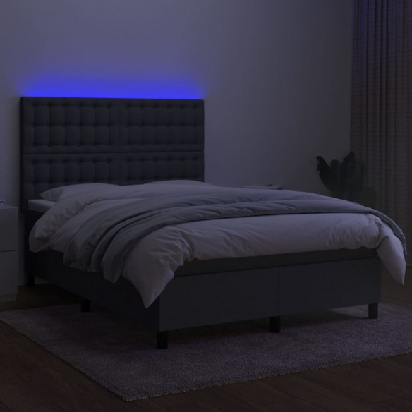 Cadre de lit et matelas et LED Gris foncé 140x200 cm