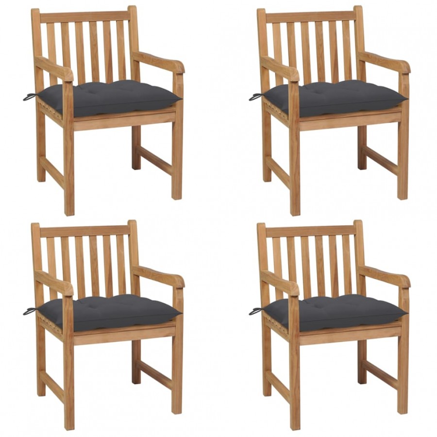 Chaises de jardin 4 pcs avec coussins anthracite Teck solide