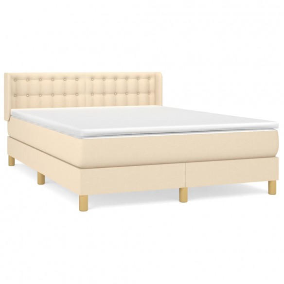 Cadre de lit avec matelas Crème 140x190 cm Tissu