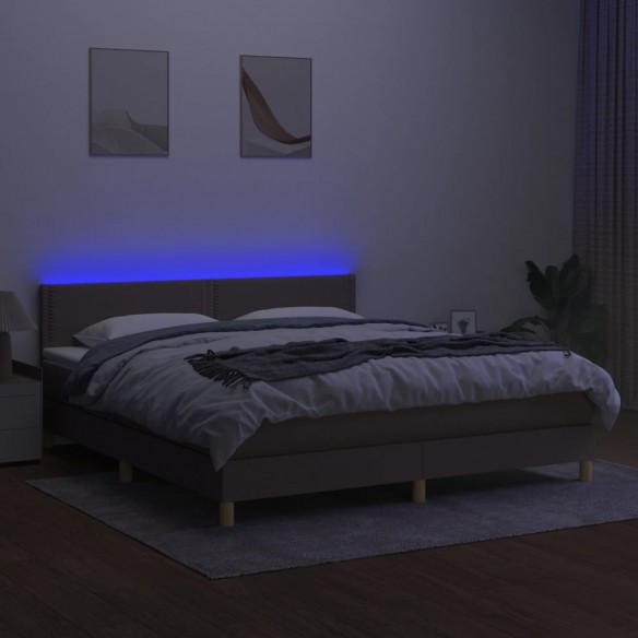 Cadre de lit avec matelas LED Taupe 180x200 cm Tissu