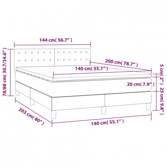 Cadre de lit avec matelas Gris foncé 140x200cm Tissu