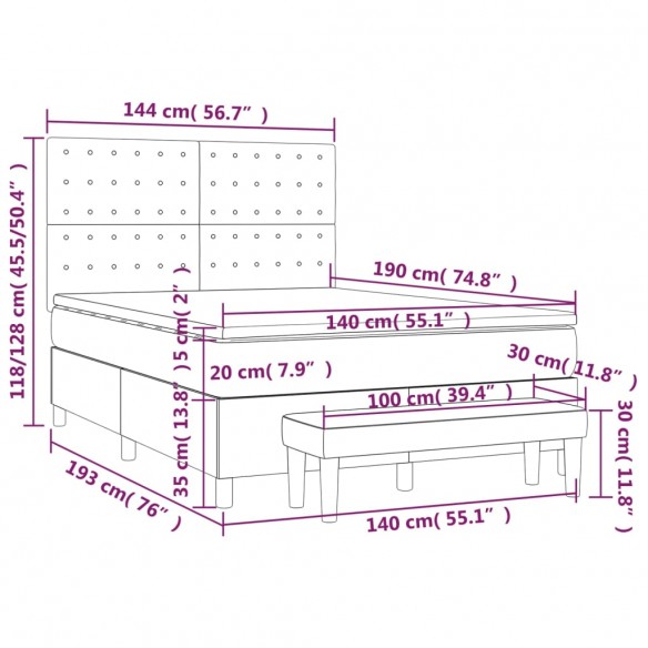 Cadre de lit avec matelas Gris foncé 140x190cm Tissu