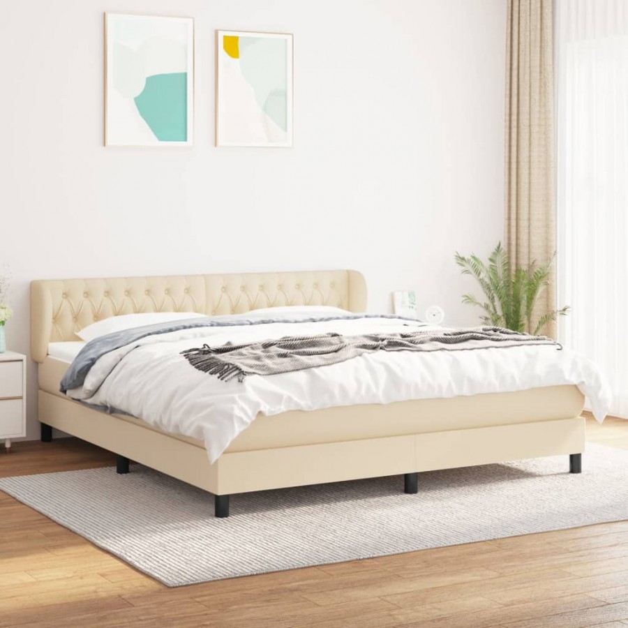 Cadre de lit avec matelas Crème 180x200 cm Tissu