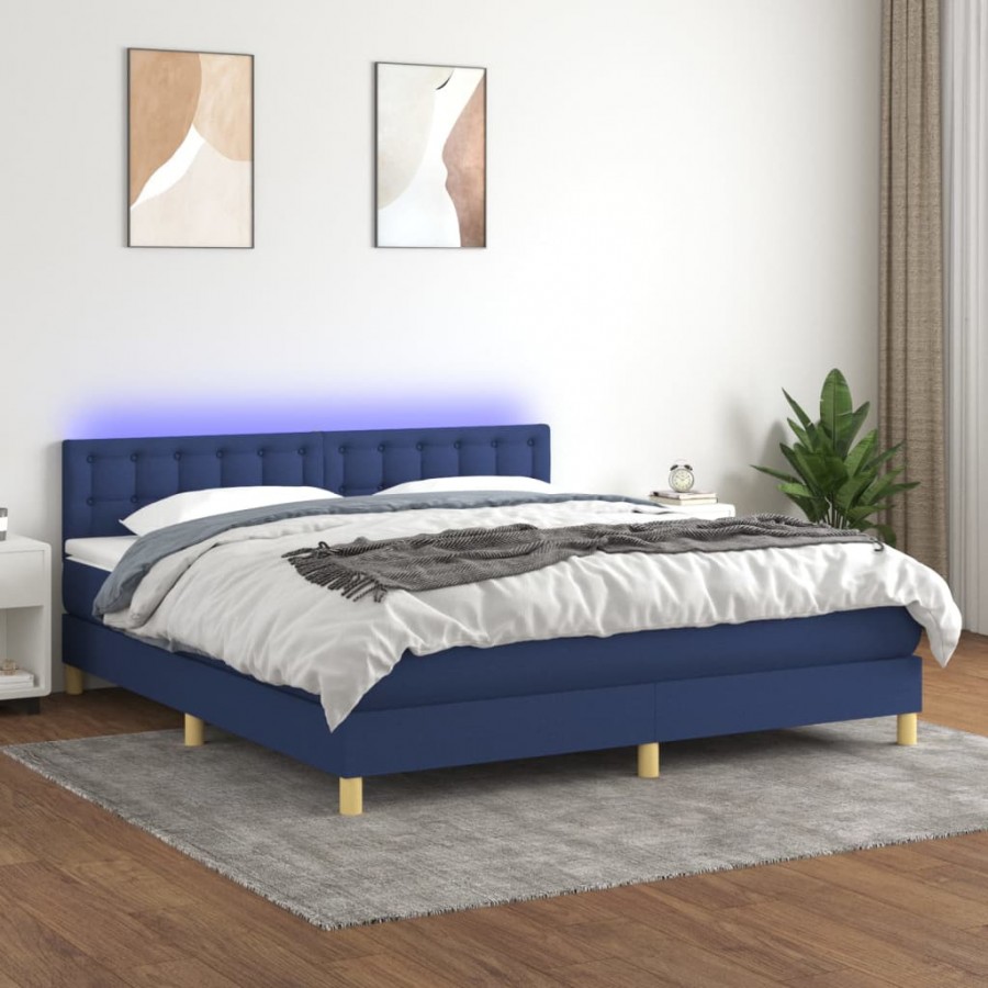 Cadre de lit avec matelas LED Bleu 180x200 cm Tissu