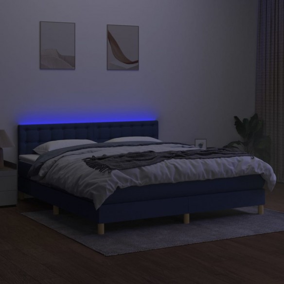 Cadre de lit avec matelas LED Bleu 180x200 cm Tissu