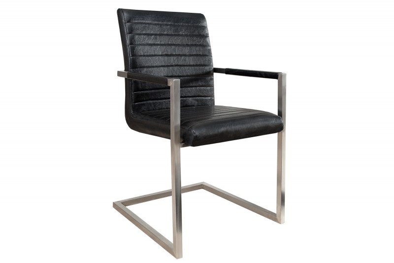 Lot de 4 chaises designe en simili cuir noir et métal