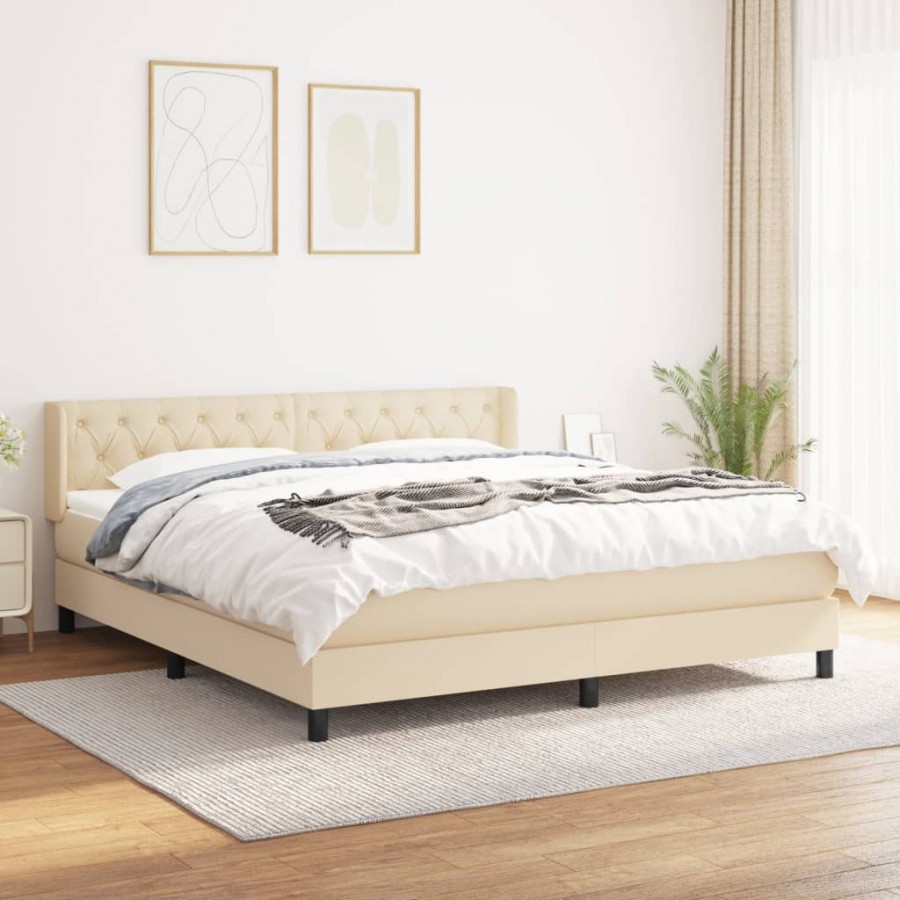 Cadre de lit avec matelas Crème 160x200 cm Tissu