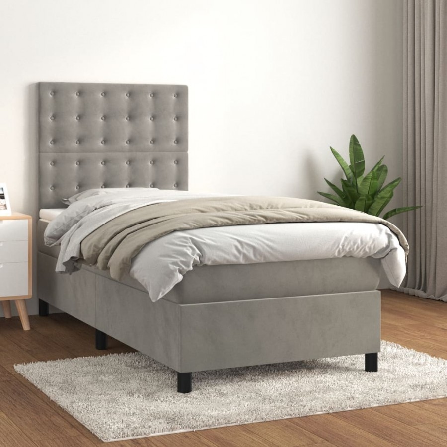 Cadre de lit et matelas Gris clair 90x200 cm Velours