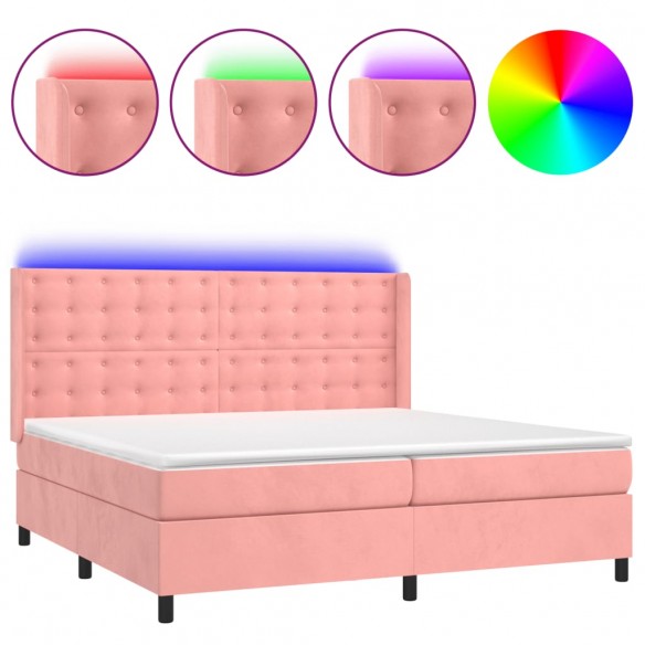 Cadre de lit matelas et LED Rose 200x200 cm Velours