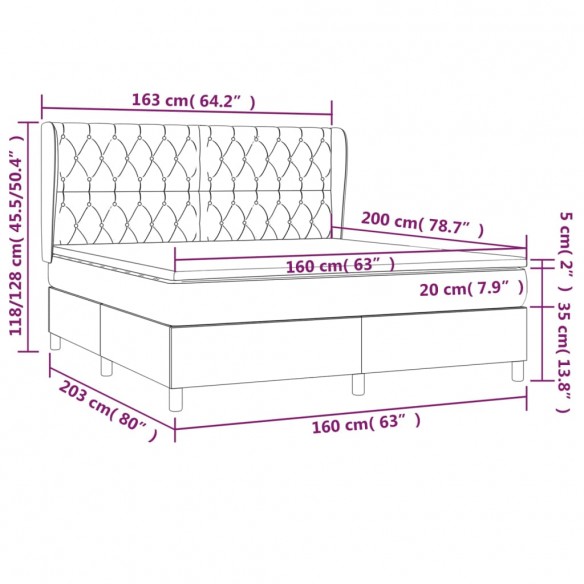 Cadre de lit avec matelas Crème 160x200 cm Tissu