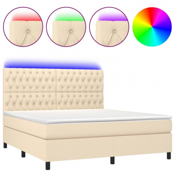 Cadre de lit et matelas et LED Crème 160x200cm Tissu