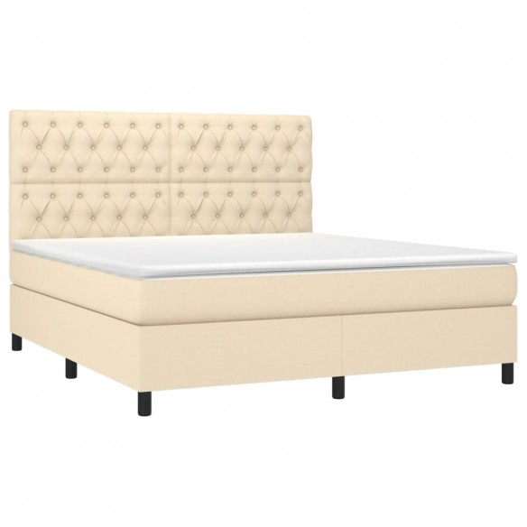 Cadre de lit et matelas et LED Crème 160x200cm Tissu