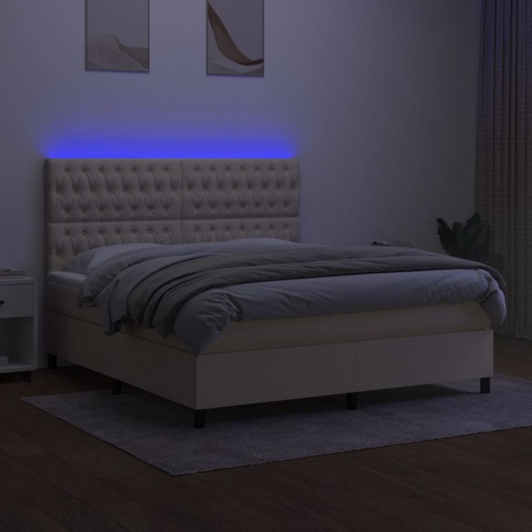 Cadre de lit et matelas et LED Crème 160x200cm Tissu