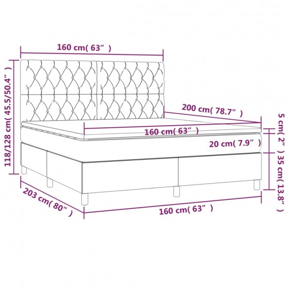 Cadre de lit et matelas et LED Crème 160x200cm Tissu