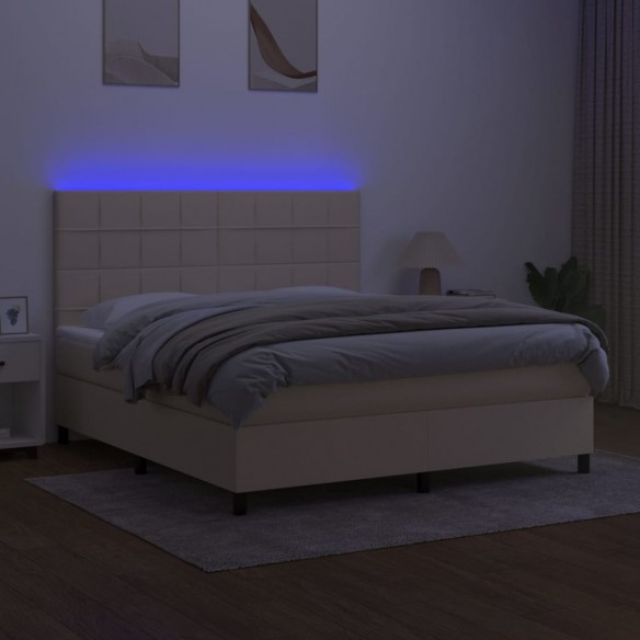 Cadre de lit et matelas et LED Crème 160x200cm Tissu