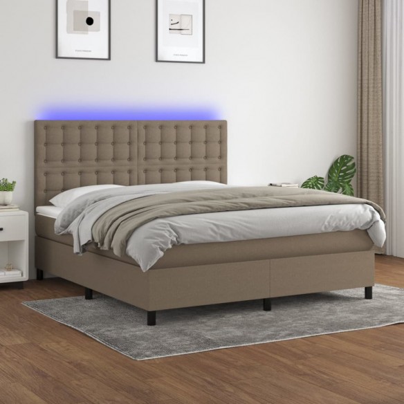 Cadre de lit et matelas et LED Taupe 180x200cm Tissu