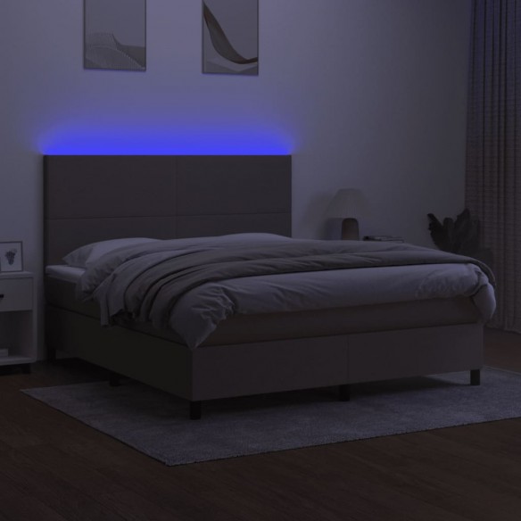 Cadre de lit et matelas et LED Taupe 180x200cm Tissu