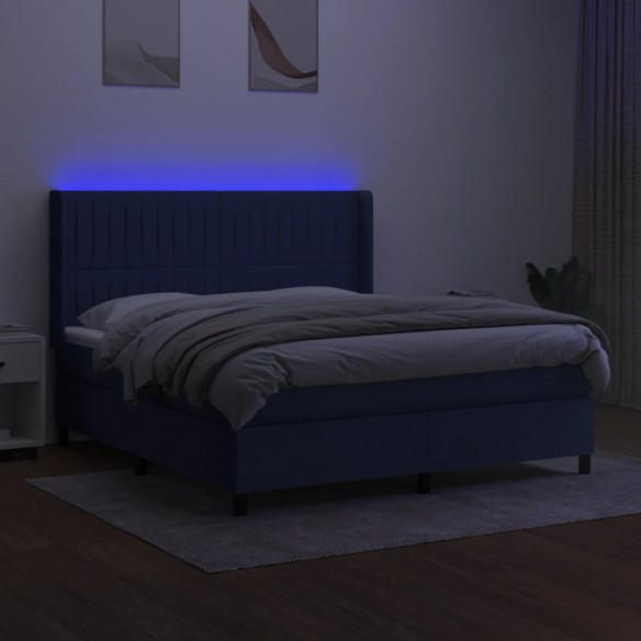 Cadre de lit matelas et LED Bleu 180x200 cm Tissu