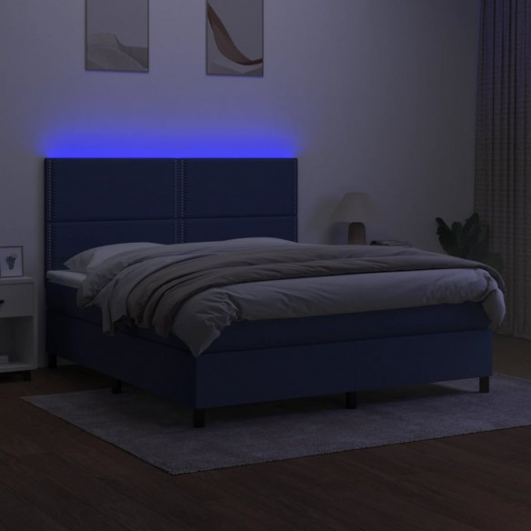 Cadre de lit et matelas et LED Bleu 180x200 cm Tissu